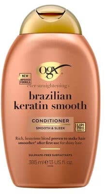 OGX Brazilian Keratin Smooth Conditioner promises salon results in a drugstore bottle